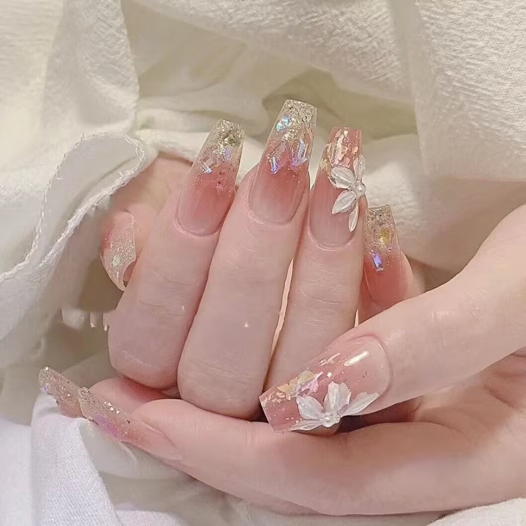 Handmade phototherapy nail art warm elf Ice Flower wear nail wholesale finished product repeated use nail art patch detachable