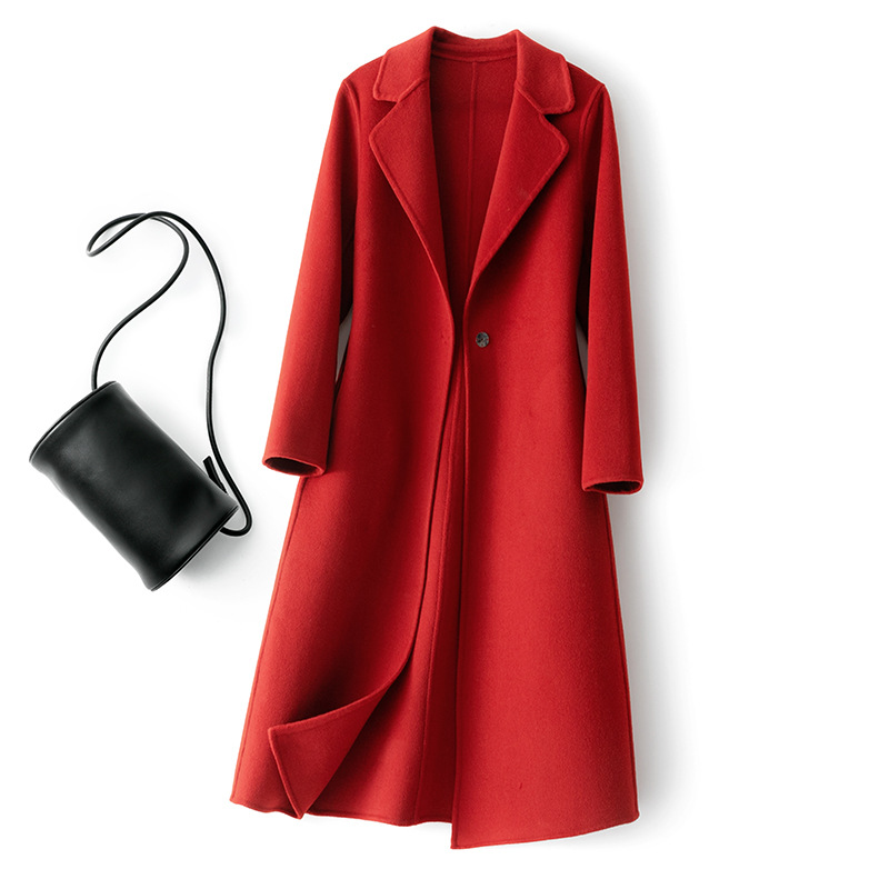Double-Sided Cashmere Outwear Women's Mid-Length 2024 New Woolen Outwear Autumn and Winter Slim Thickeneded Woolen Outwear