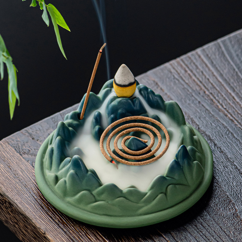 Creative Qianli Jiangshan Backflow Incense Burner Ornament Line Incense Household Indoor Aromatherapy Burner Encasement Burner One Burner Three-purpose Wholesale