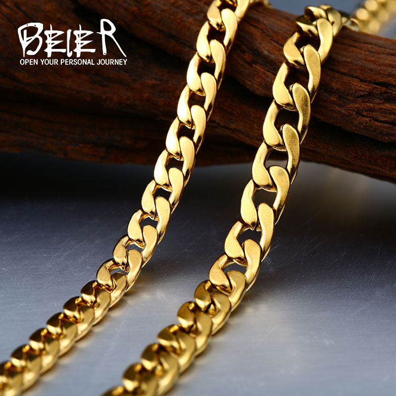 beier European and American hip hop jewelry wholesale stainless steel vacuum plated gold denim chain men's necklace NK chain