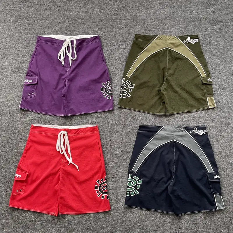 Adwysd New Sun-Protective Patchwork Beach Shorts Drawstring Shorts American Style Trendy Casual Unisex Quick-Dry Five-Point Shorts