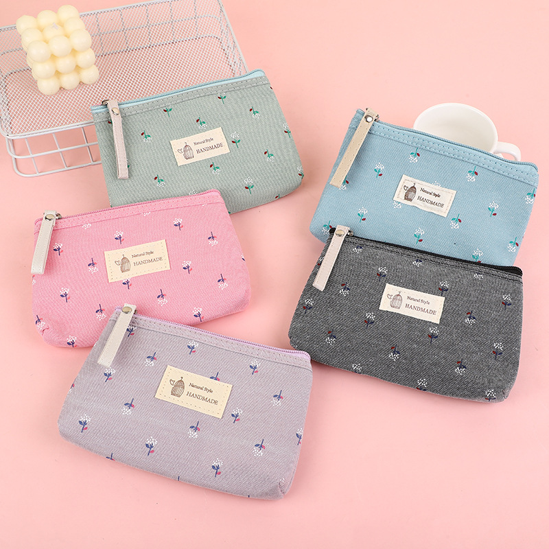 Cute Floral Waterproof Canvas Printed Cosmetic Bag Portable Small Ladies Popular Bag Coin Mobile Phone Bag Key Bag