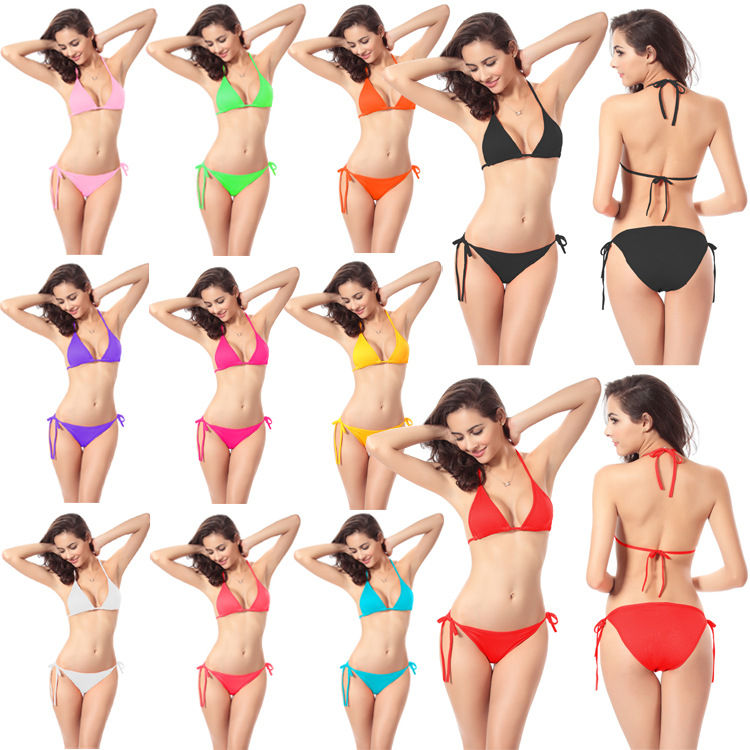 Bikini Swimsuit 13 Colors Candy Color Bikini Suit Hot Selling Swimsuit Cross-Border Exclusive Swimsuit Large Quantities in Stock