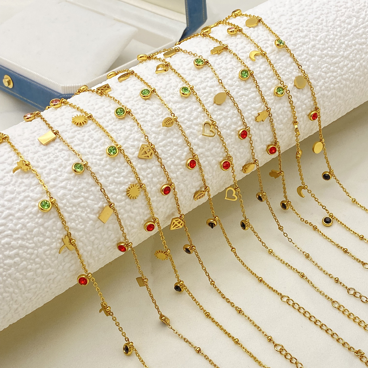 Fashion Star Pendant Colorful Diamond Dragonfly Amazon Ins Style Cross-Border Personality Trendy 18K Gold Stainless Steel Anklet