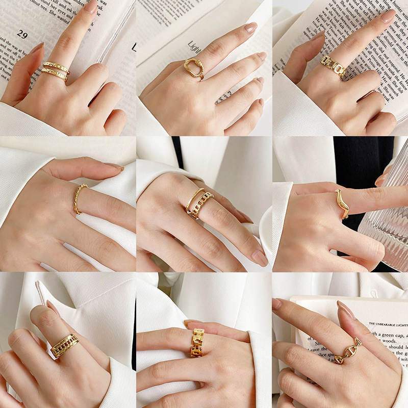 European and American Style Adjustable Open Rings, Stainless Steel Gold-Plated, Non-Fading, Fashionable, Versatile, Light Luxury Stainless Steel Rings Wholesale