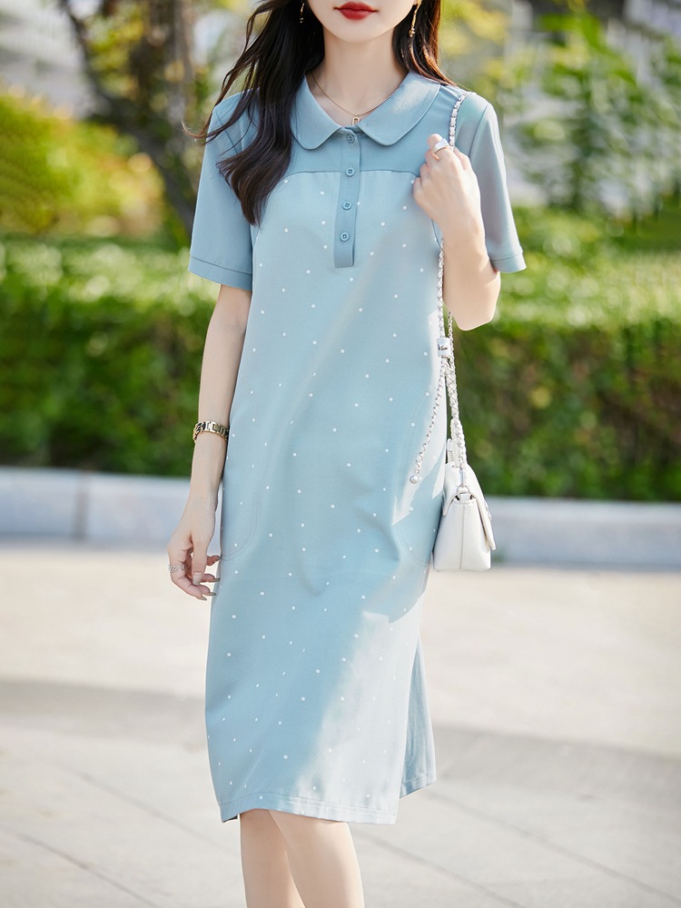 Summer New Style Simple Doll Collar Polka Dot Dress for Women, Loose and Versatile, Slimming, Fashionable, Age-Reducing, Casual Long Skirt