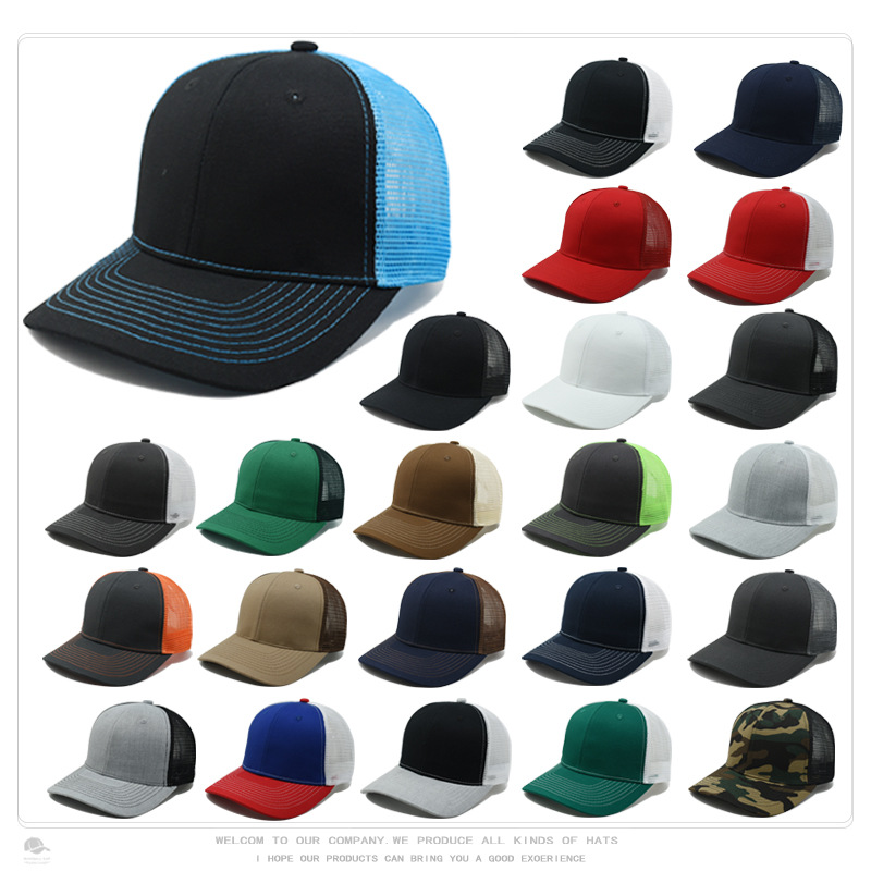 Six-Panel Color-Blocked Baseball Cap for Men, Hard Top, Breathable Sunshade Mesh Cap for Women, Logo Embroidery Print Trucker Duck