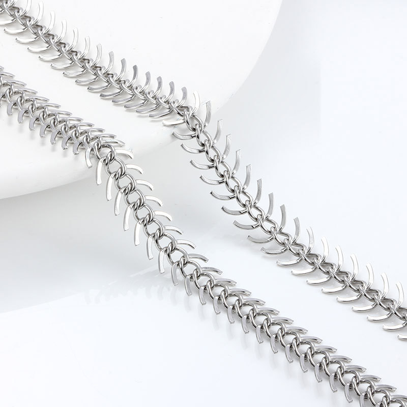 Stainless Steel Fishbone Chain Personality Trendy Necklace Bracelet Earrings Jewelry DIY Original Design Jewelry Material