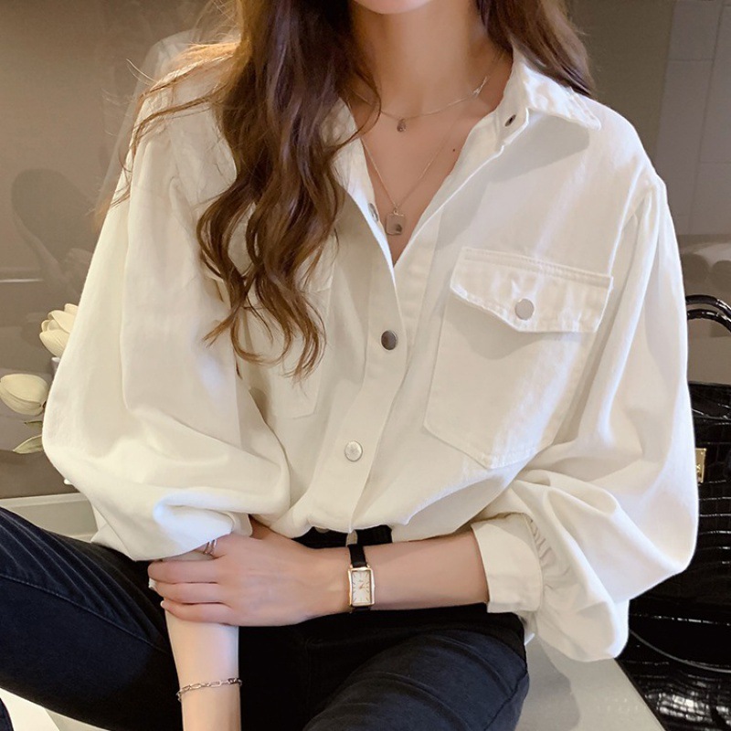 Workwear Denim White Shirt for Women 2026 Spring and Autumn New Design Niche Top Loose Versatile Long-Sleeve Shirt