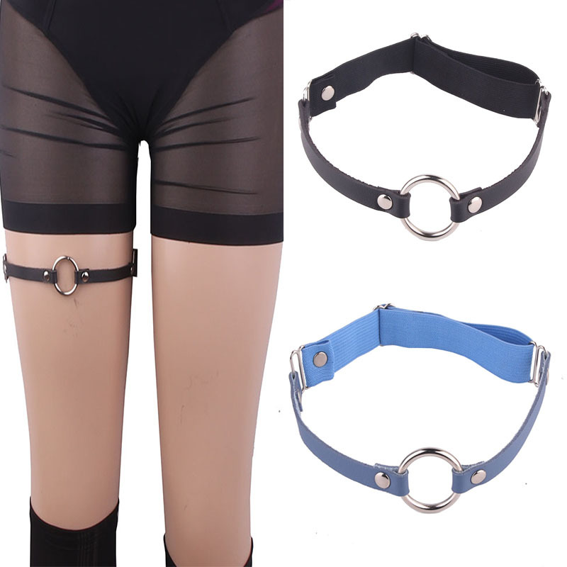 Japanese and Korean Harajuku soft girl sexy PU narrow thigh ring leg chain net red tide female leather small ring rivet leg ring