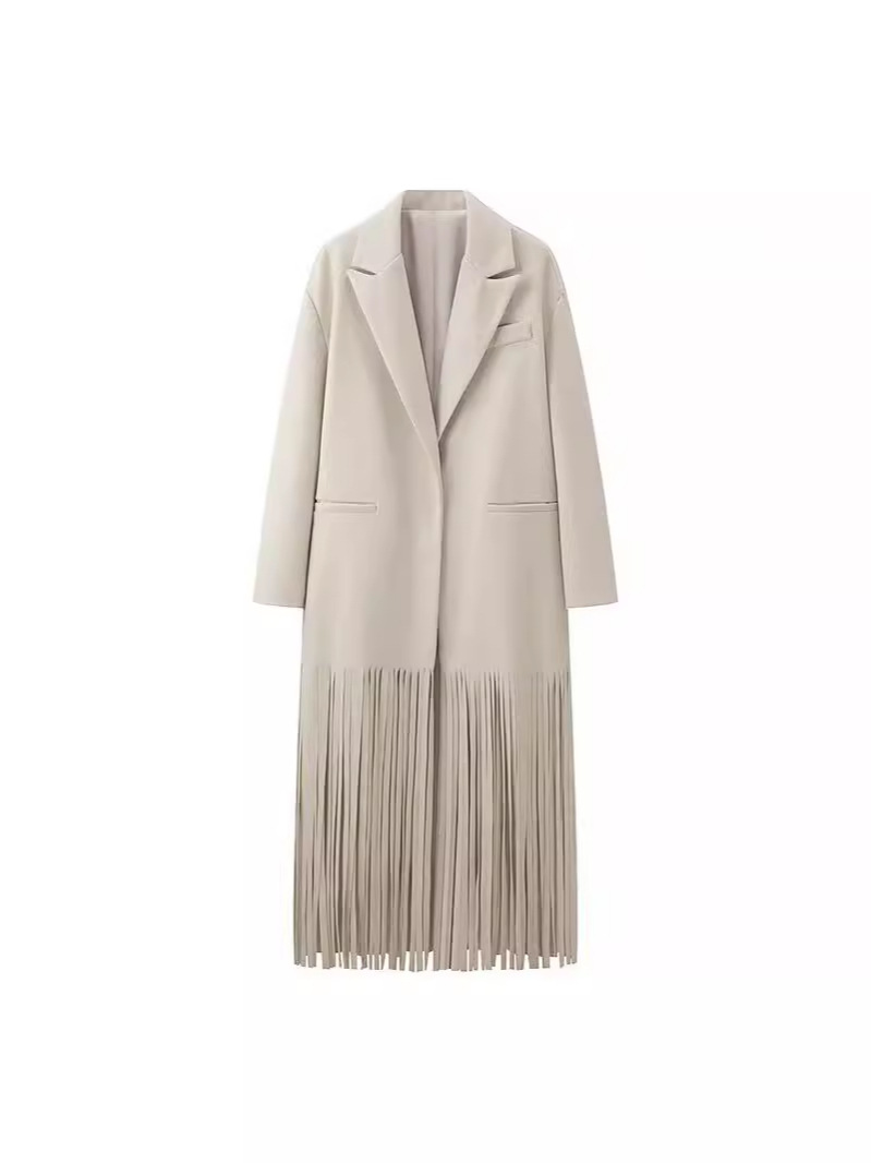 Zatrax-2024 spring and autumn European and American style women's clothing button long tassel suit collar concealed buckle trench coat coat coat
