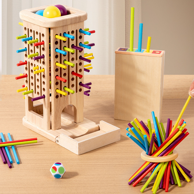 Cross-Border Children's Wooden Three-In-One Stick Game Baby Early Education Wooden Stick Color Classification Pitching Educational Toy