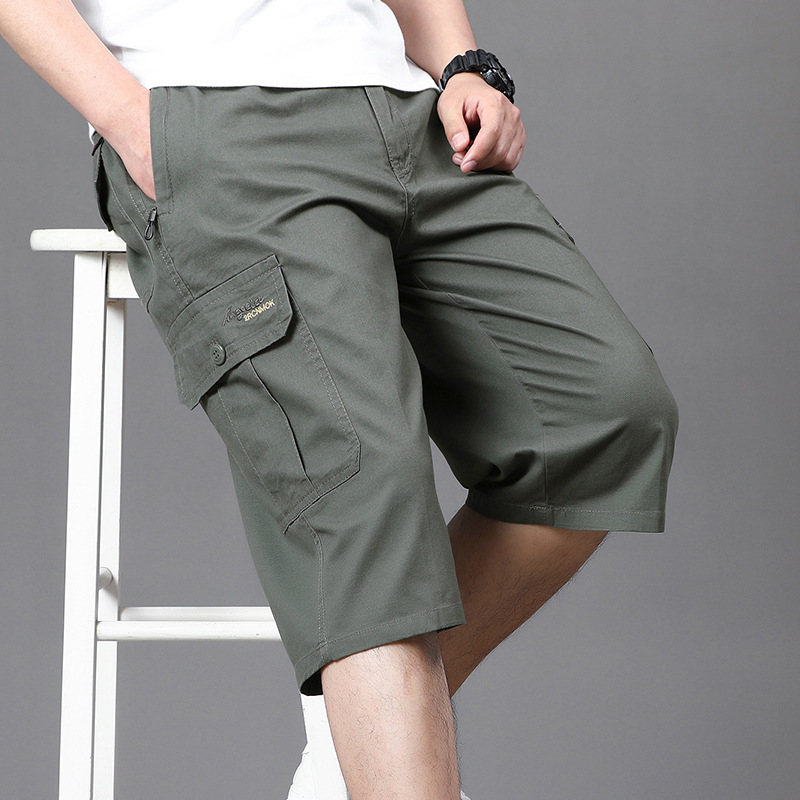 Men's Summer Thin Cropped Pants, Loose Straight Shorts, 2026 New Style, Large Size, Multi-Pocket Cargo Pants for Middle-Aged Dads
