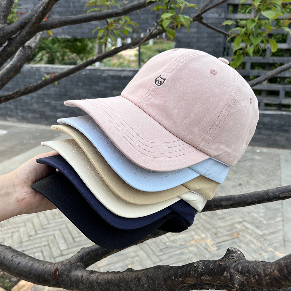 Cute Little Cat Head Embroidery Large Head Circumference Baseball Cap for Women Spring and Summer Korean Style Ins Casual Versatile Peaked Cap for Men Sun Protection