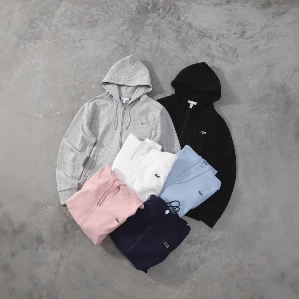 Basic embroidered zip-up hoodie, unisex style.