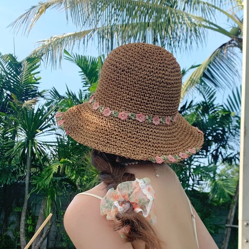 2026 New Pastoral Style~Summer Woven Straw Hat for Women, Beach Vacation Sunshade Floral Sun Hat, Foldable