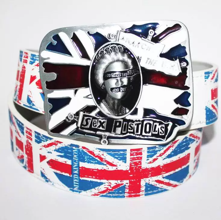 British band belt, personalized men's belt, British style European and American graffiti rivet pants belt, SEX PISTEL limited edition