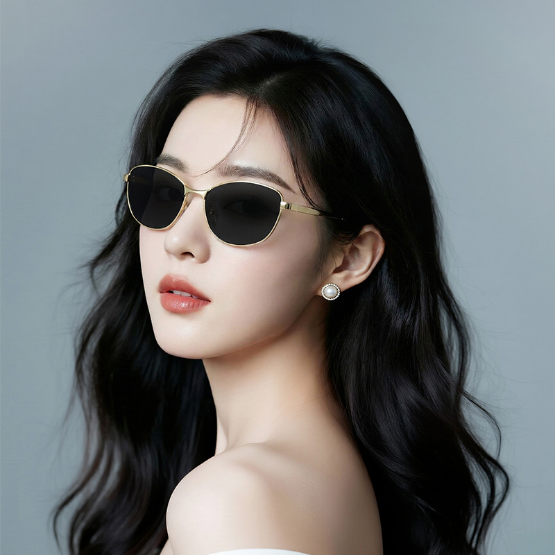 2026 New Style Cat-Eye Sunglasses for Women, High-End European and American Fashion Trend, Versatile Cross-Border Simple Metal Sunglasses