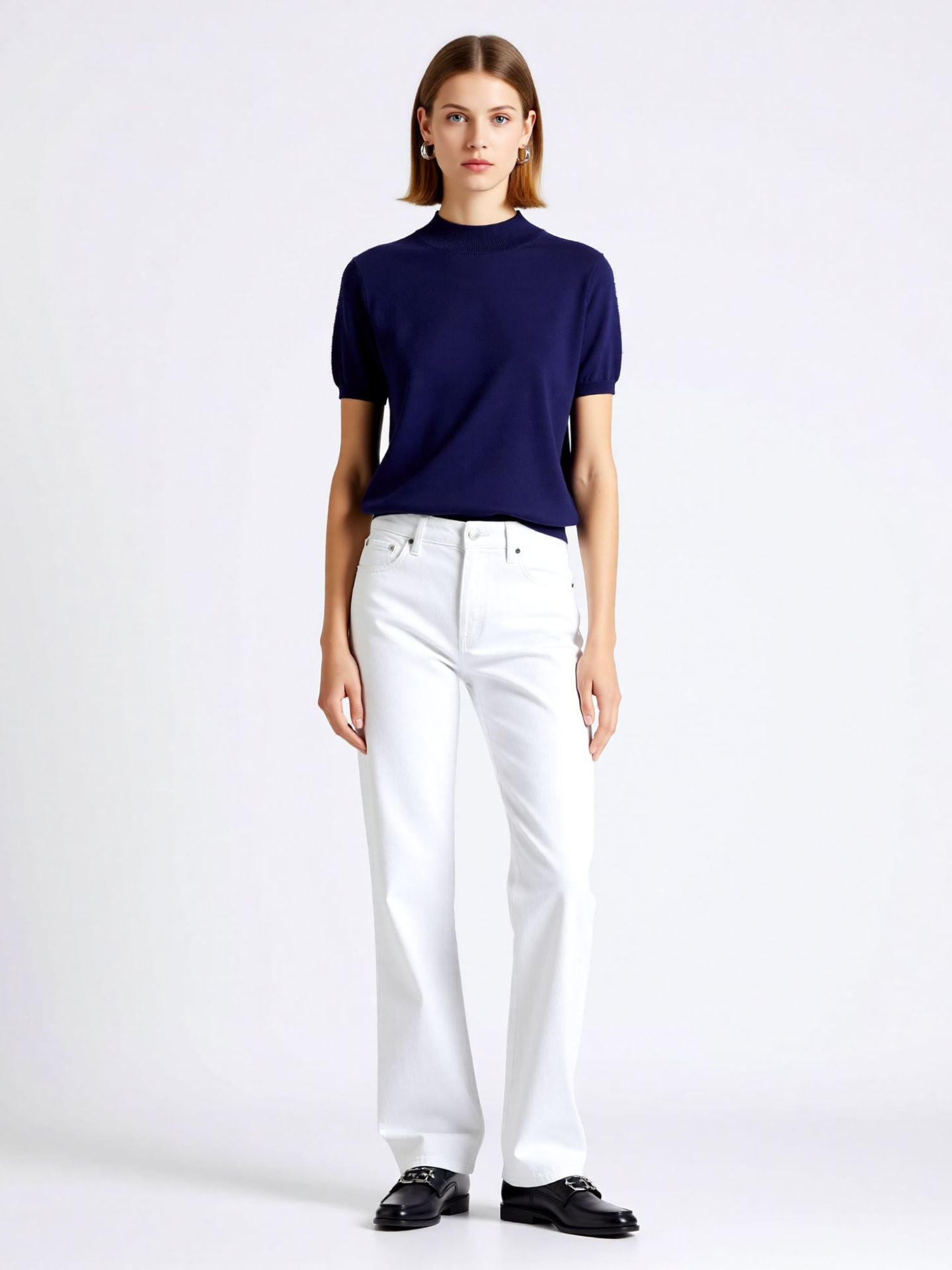 Nanyou High-End Women's Clothing 100% Merino Wool Half-Turtleneck Short-Sleeved Knitwear 2026 Summer New Slim Fit Top