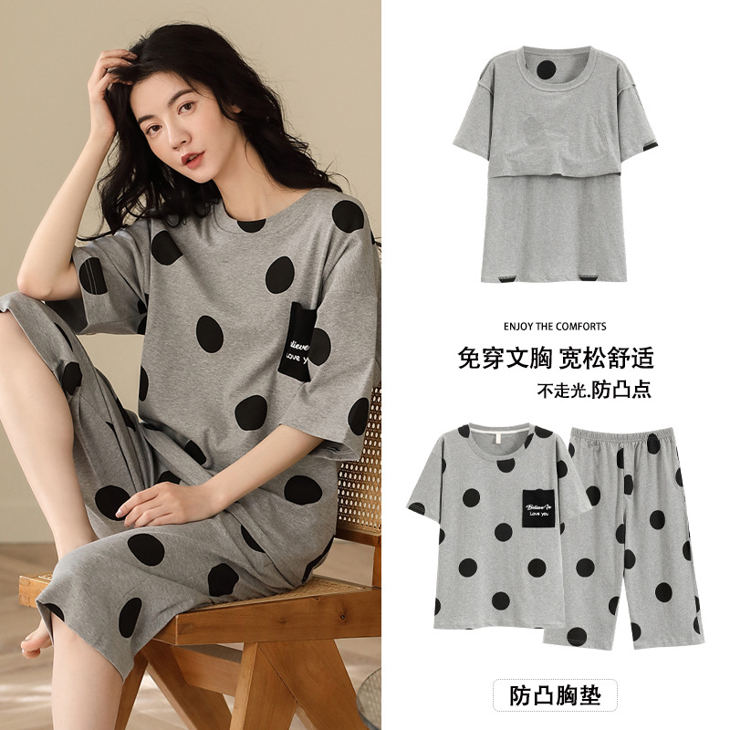 Polka Dot Pajamas with Chest Pad Class A Pure Cotton Thin Sweet Cute Shorts Short-sleeved Home Wear Summer Outfit