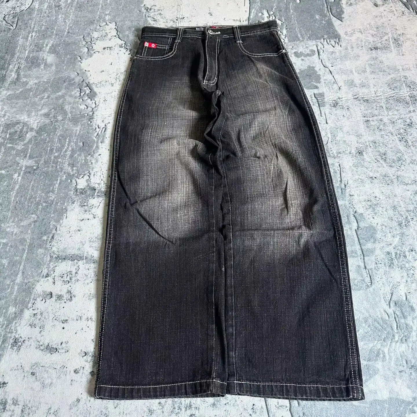 Cross-Border European and American Trendy Black and Gray Jeans Unisex Y2K High Street Straight Wide-Leg Loose Pants