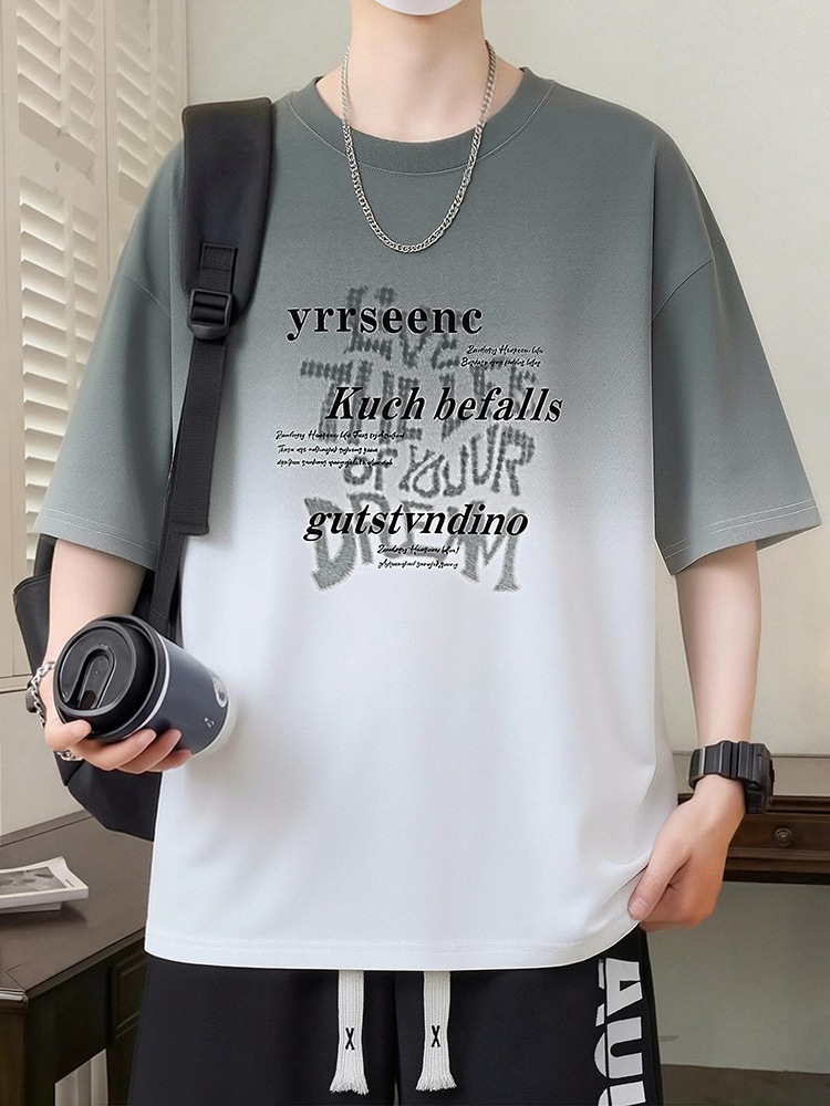 Gradient Color Short-Sleeved T-Shirt for Men, Summer 2026, Loose Half-Sleeved T-Shirt, Youth Trendy Brand Round Neck Top T-Shirt