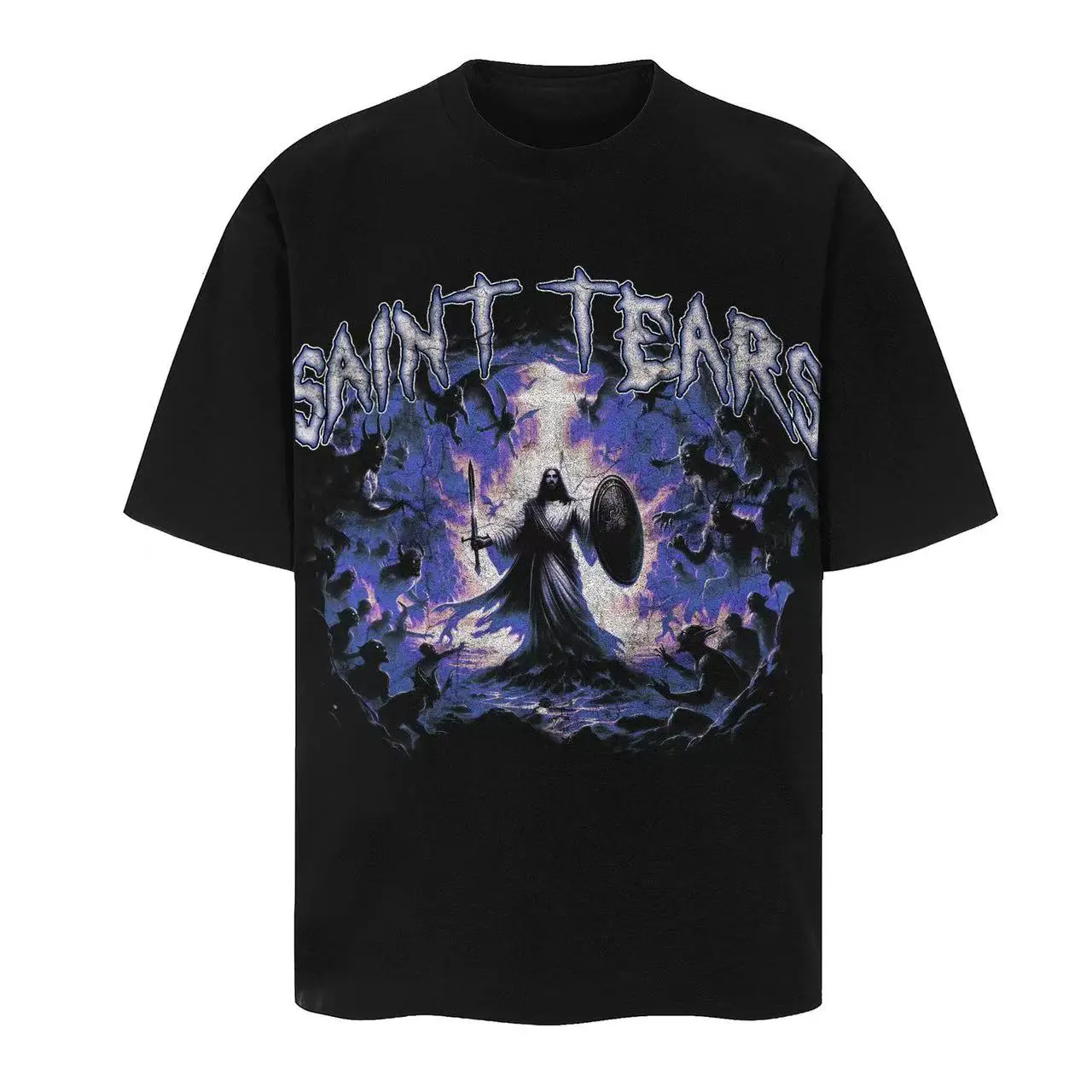 Saint Michael Vintage American Trendy Heavy Loose Couple Short-Sleeved Summer T-Shirt for Men and Women