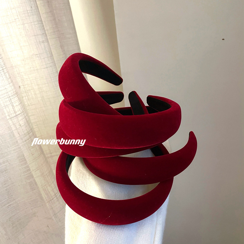 Super Retro white wine red sponge velvet headband autumn and winter headband plush new year hair accessories wide headband wholesale