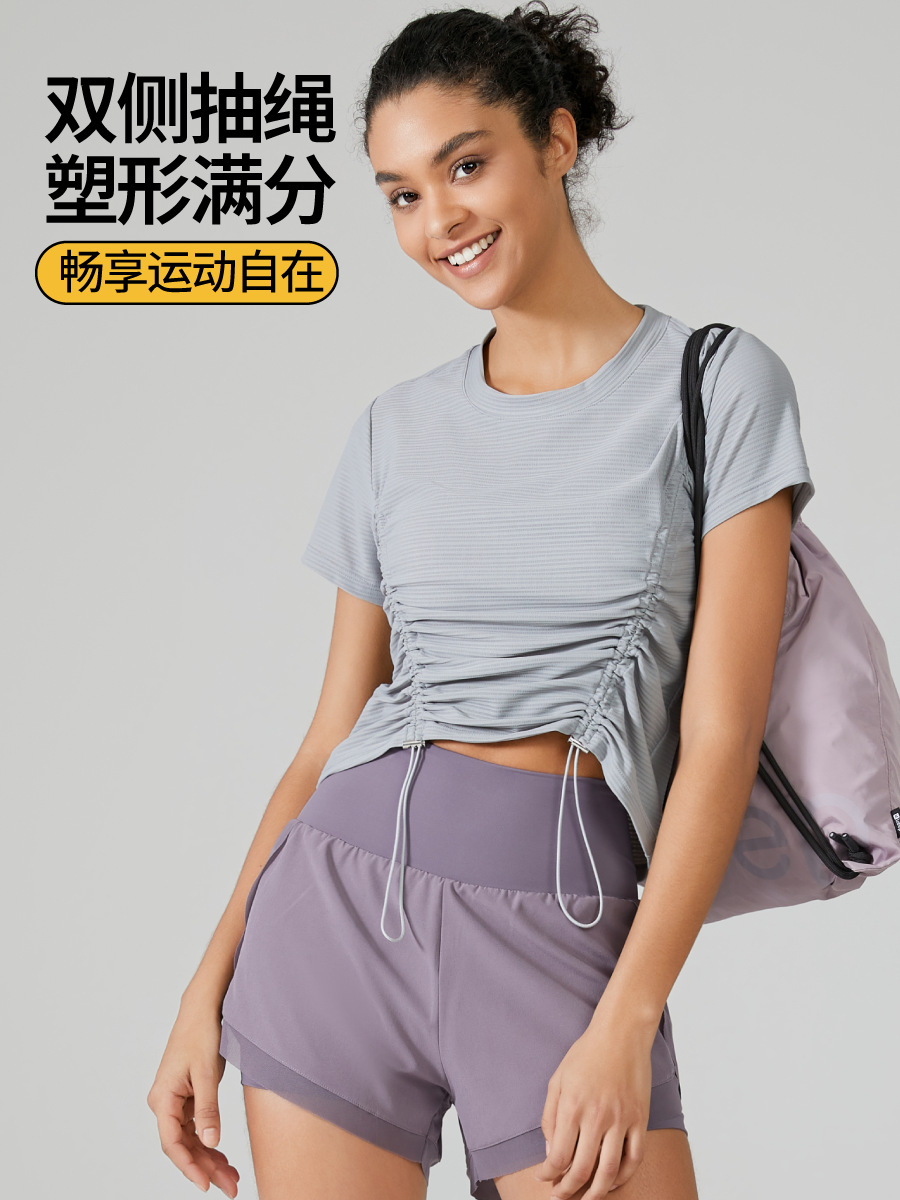 Cross-Border Spring and Summer New Short-Sleeved Yoga Wear for Women, Quick-Drying Sports T-Shirt, Running Fitness Training Wear, Slim Fit and Slimming