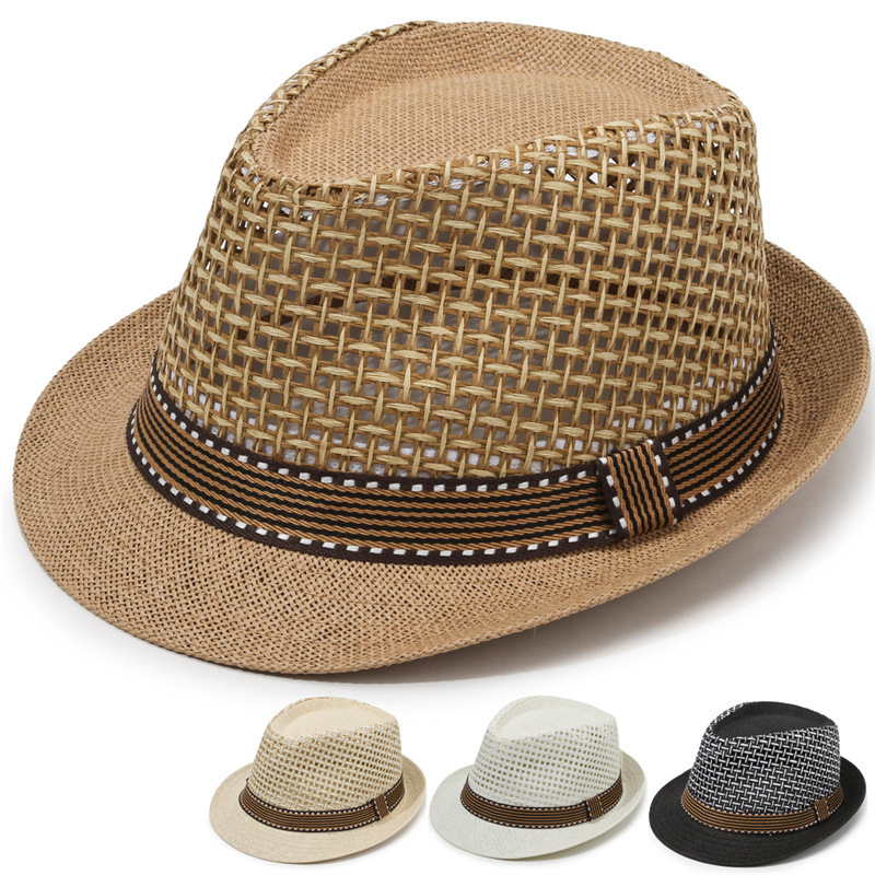 Trendy Sunshade Straw Hat for Men, Korean Style Straw Hat with Mesh Patchwork, British Retro Jazz Hat, Sun Protection Hat, Versatile