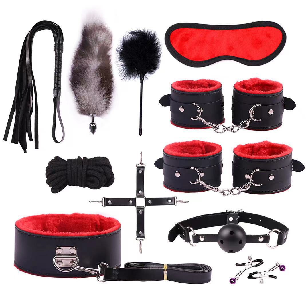 Fun smooth leather plush 10-piece set back court masturbation fox tail anal plug 11-piece set Wholesale