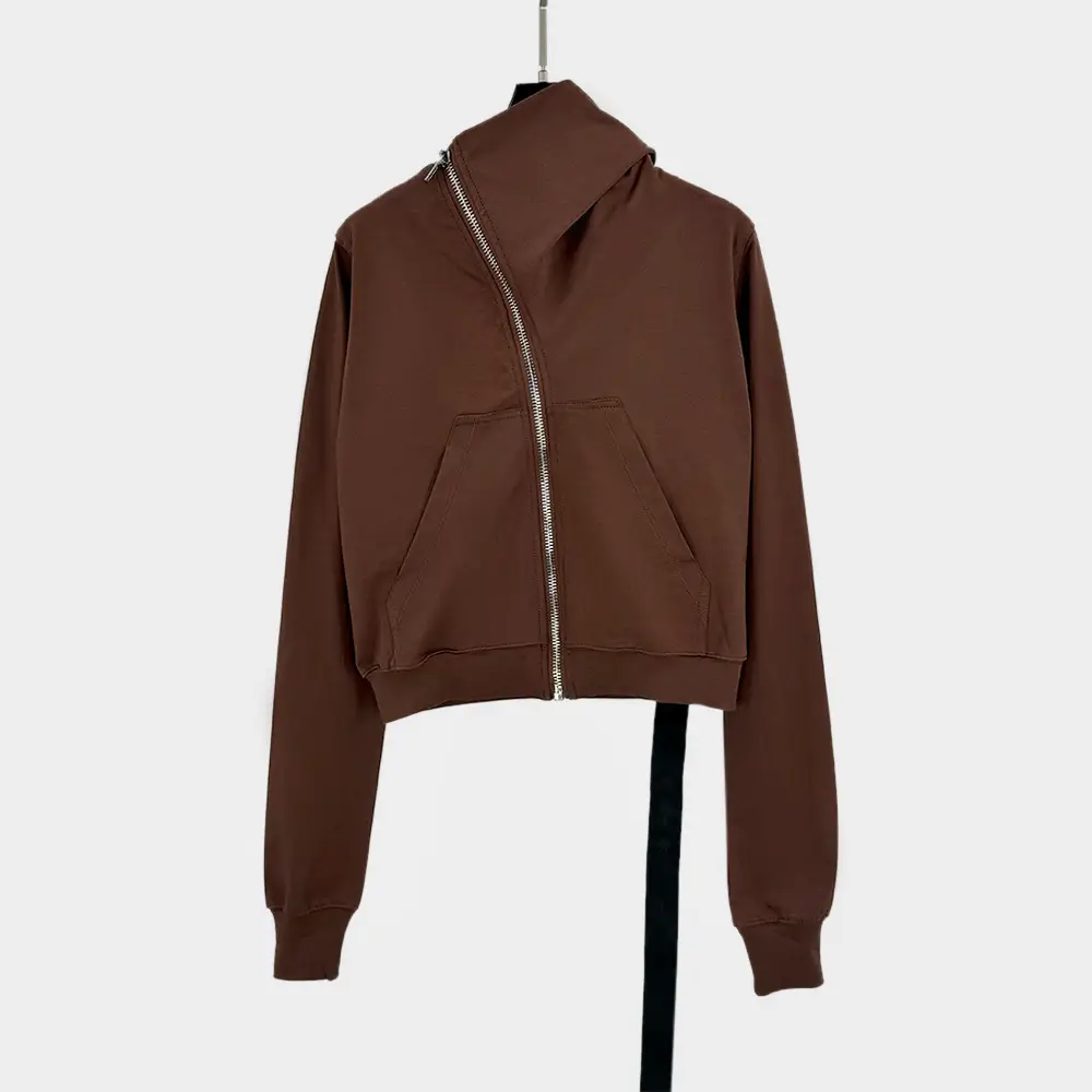 2025 Dark Style Autumn and Winter New Short Ribbed Patchwork Slim Fit Zipper Stand Collar Cardigan Sweatshirt Jacket