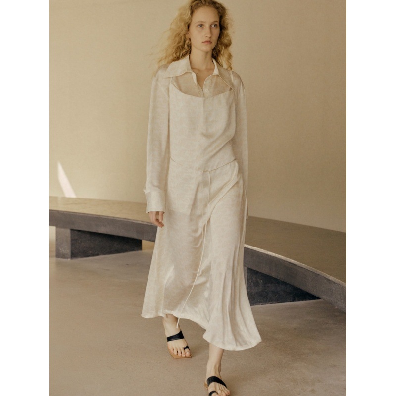 Longmei Satin Printed Strap Dress 2025 Spring/Summer New Korean Style Lc Simple Swing Neck Sleeveless Dress