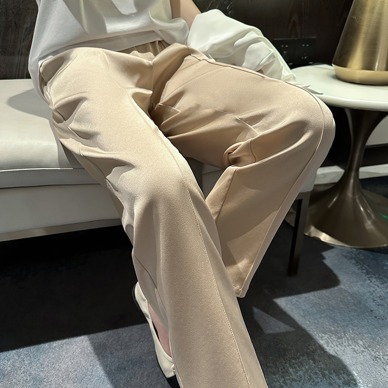 He Chen ~ light luxury silk slip 80 acetic acid satin casual pants women's thin high waist pants wide leg pants spring and summer new