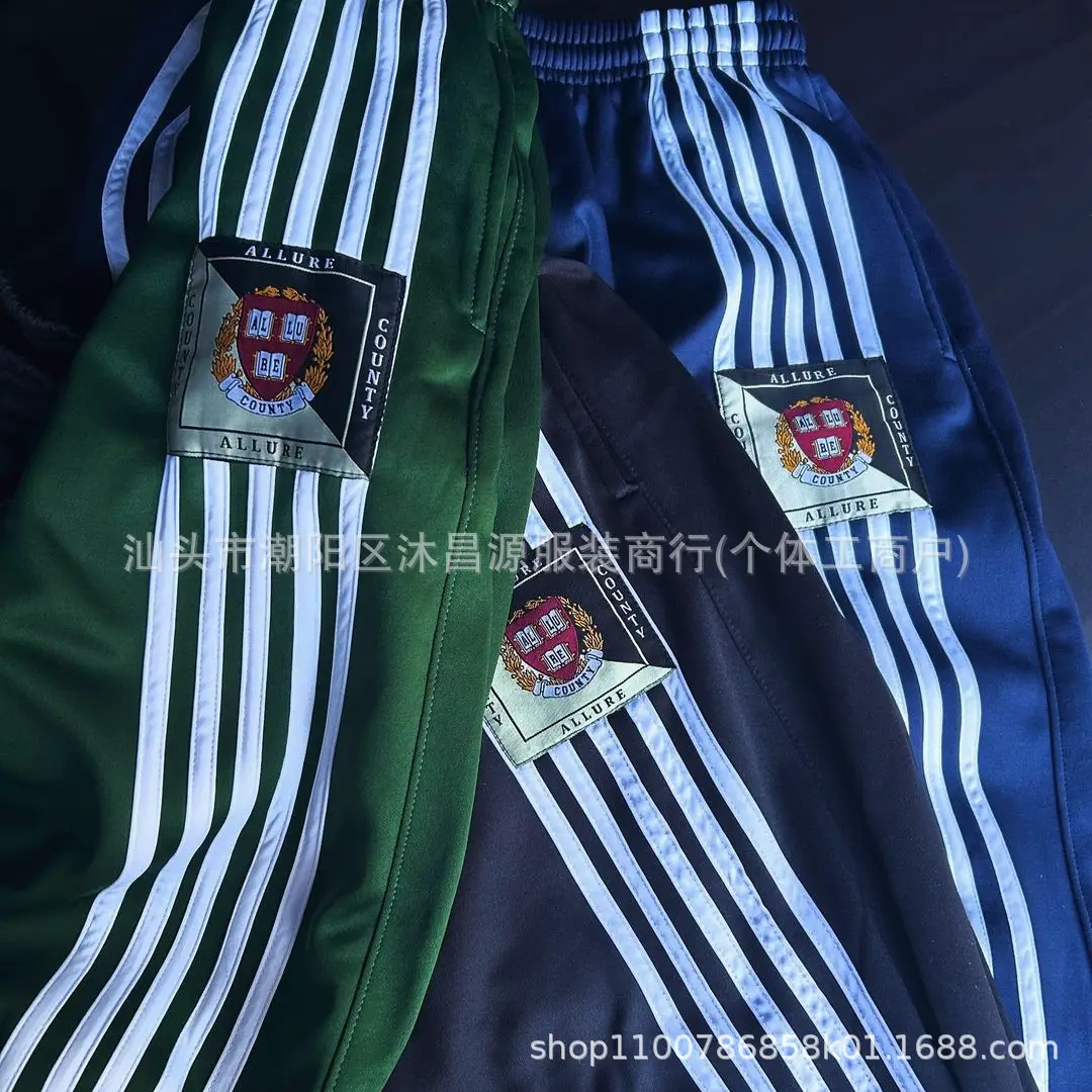 European and American Street Trendy White Stripe Printed Cross-border Hot Sports Pants 2024 New Comfortable Casual Men's Casual Pants