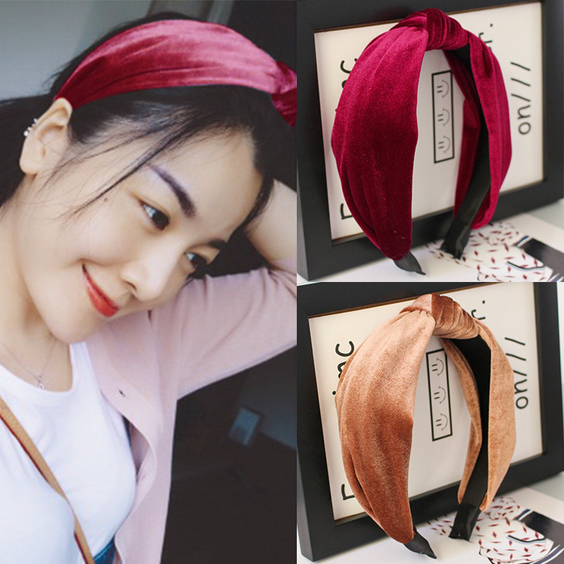 Japanese and Korean Style Fashionable Simple Hair Accessories Headwear South Korea Sweet Knot Gold Velvet All-match Headband Headband Wide Edge