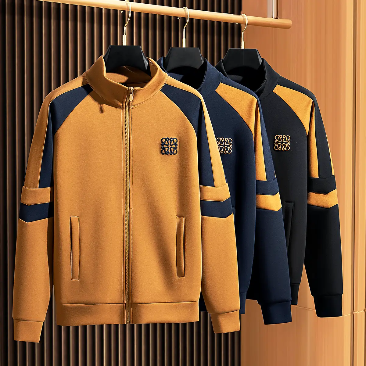 Autum Fashion Sweatshirt Two Pieces Suit Contrast Color Patchwork Modal Space Cotton Men Cardigan Casual Sports Suit