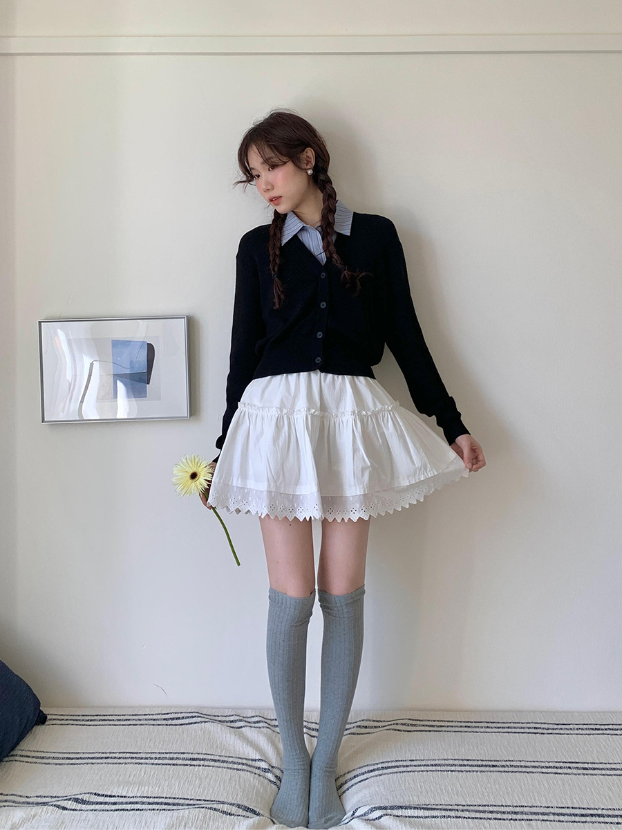 [Cream Brulee Cake Skirt] Goming White Retro Lace Skirt for Women 2026 Summer Short Skirt X3188F