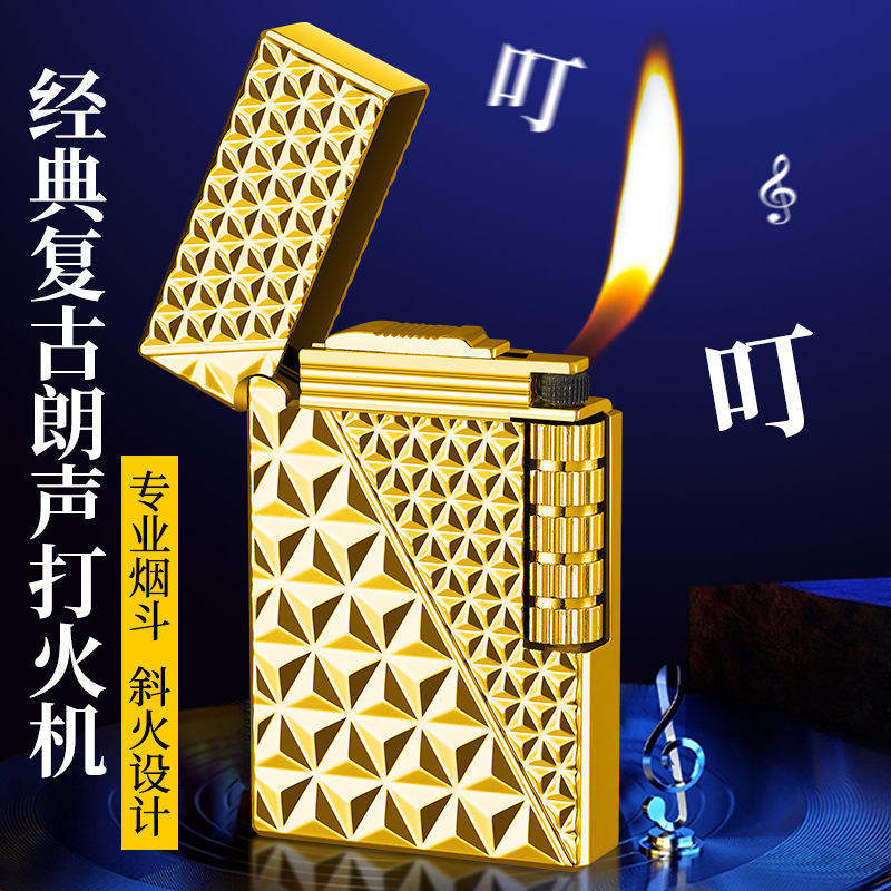 DK860 Diamond Grain Langsheng Oblique Fire Wheel Lighter New Inflatable Pipe Lighter Factory Wholesale