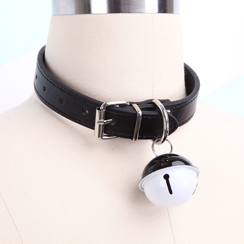 Factory Direct Supply Wholesale Big Bell Pu Leather Neck Ring Necklace Personalized Harajuku Maid Maid Style Hip-Hop Collar