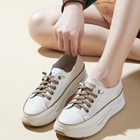 Top layer cowhide thick-soled white shoes for women 2023 spring new comfortable all-match leather breathable sports casual shoes