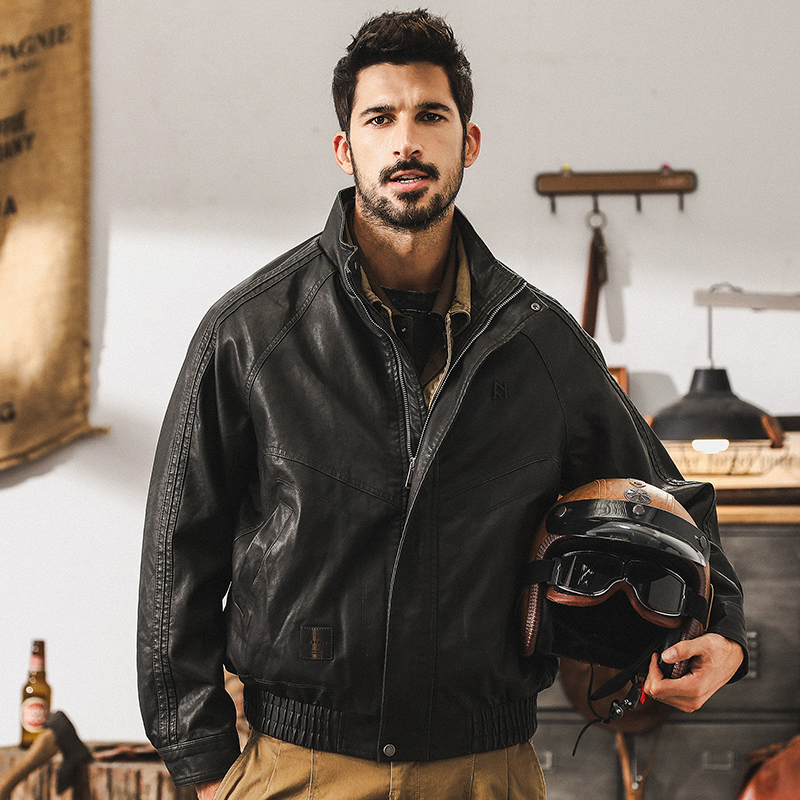 American Style Retro Soft Leather Jacket Men's Winter fleece-lined Loose Tough Guy Handsome Biker Clothing Autumn and Winter Cotton-padded Jacket