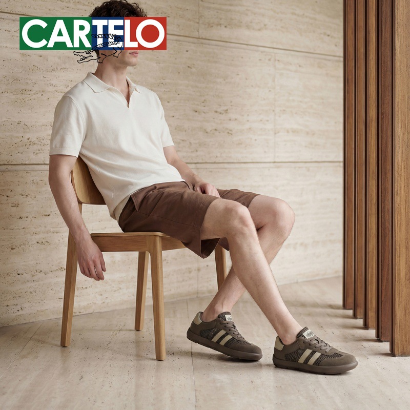 Cartelo Crocodile Summer Hollow-Out Sneakers Mesh Breathable Casual Shoes Versatile German Training Shoes Men's Trendy Sports Outdoor Shoes