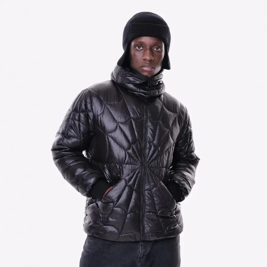 2025 fall and winter new black down jacket Spider-Man hooded thickened warm men and women with the same paragraph with zipper jacket