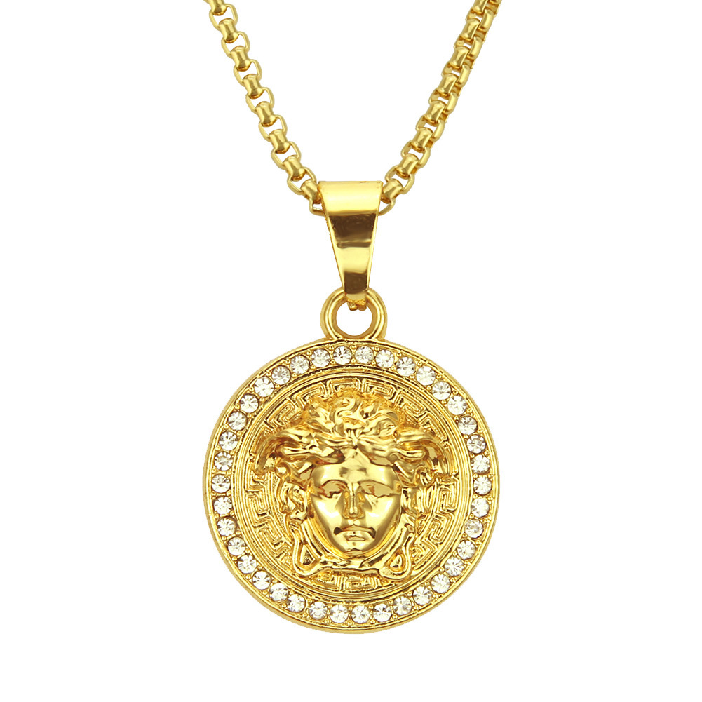 European and American Street Fashion Diamond Pendant Jewelry Golden Portrait Men's Hip-Hop Necklace Pendant