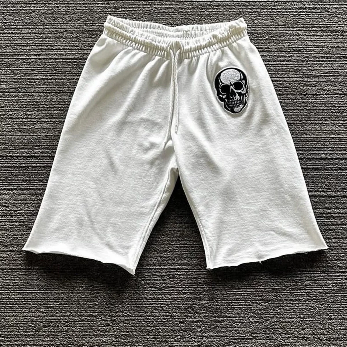 Independent Numbernine Style Ss04 White Skull Shorts with Double Skull Embroidery