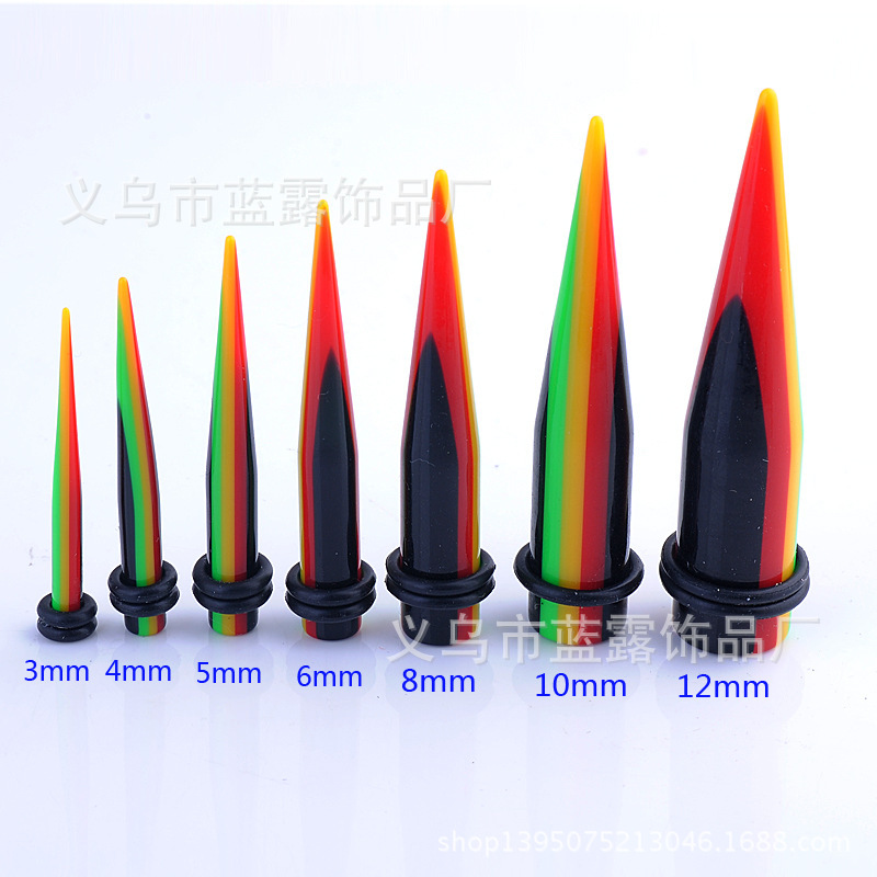 Sweet and Fashionable Plastic Acrylic Rainbow-Colored Resin Stainless Steel Uv Pointed Cone Ear Stretching Plugs Wholesale in Stock