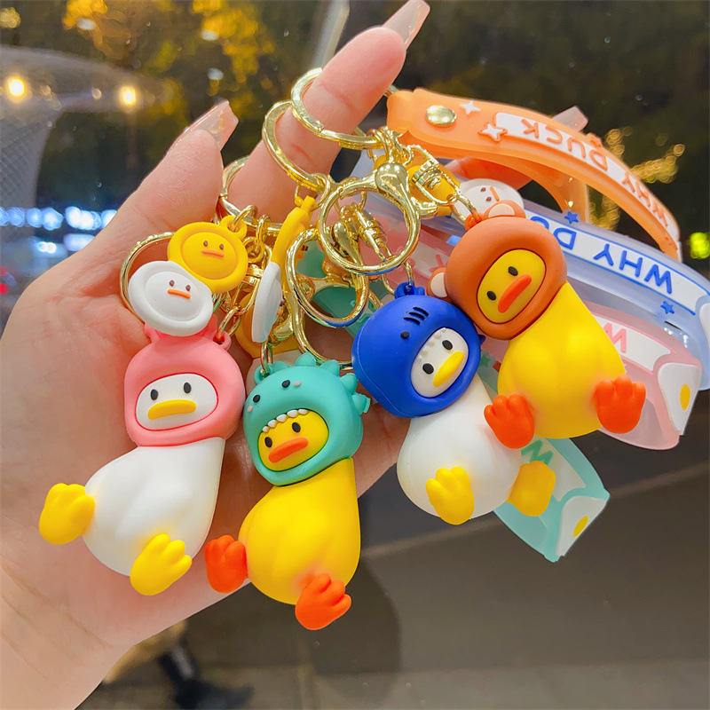 Creative cartoon crooked neck duck fun headgear key chain doll personality car key ring bag small gifts wholesale