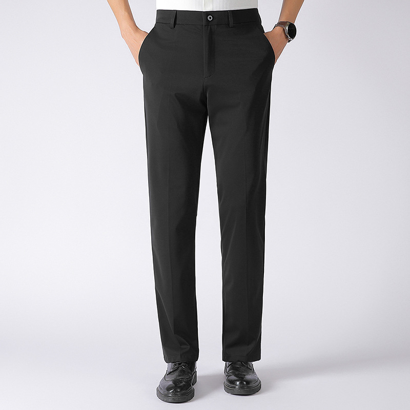 2026 Summer Thin Men's Elastic Casual Pants Straight High-Waisted Drapey High-End Middle-Aged Business Non-Iron Dress Pants for Men