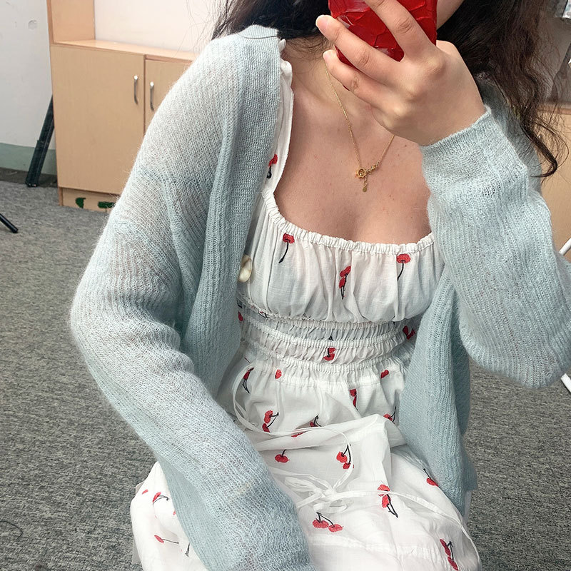 Simeng Big Sister's Cyber Celebrity Cardigan Mohair Lazy All-match Coat One-button Sunscreen Knitted Outer Wear